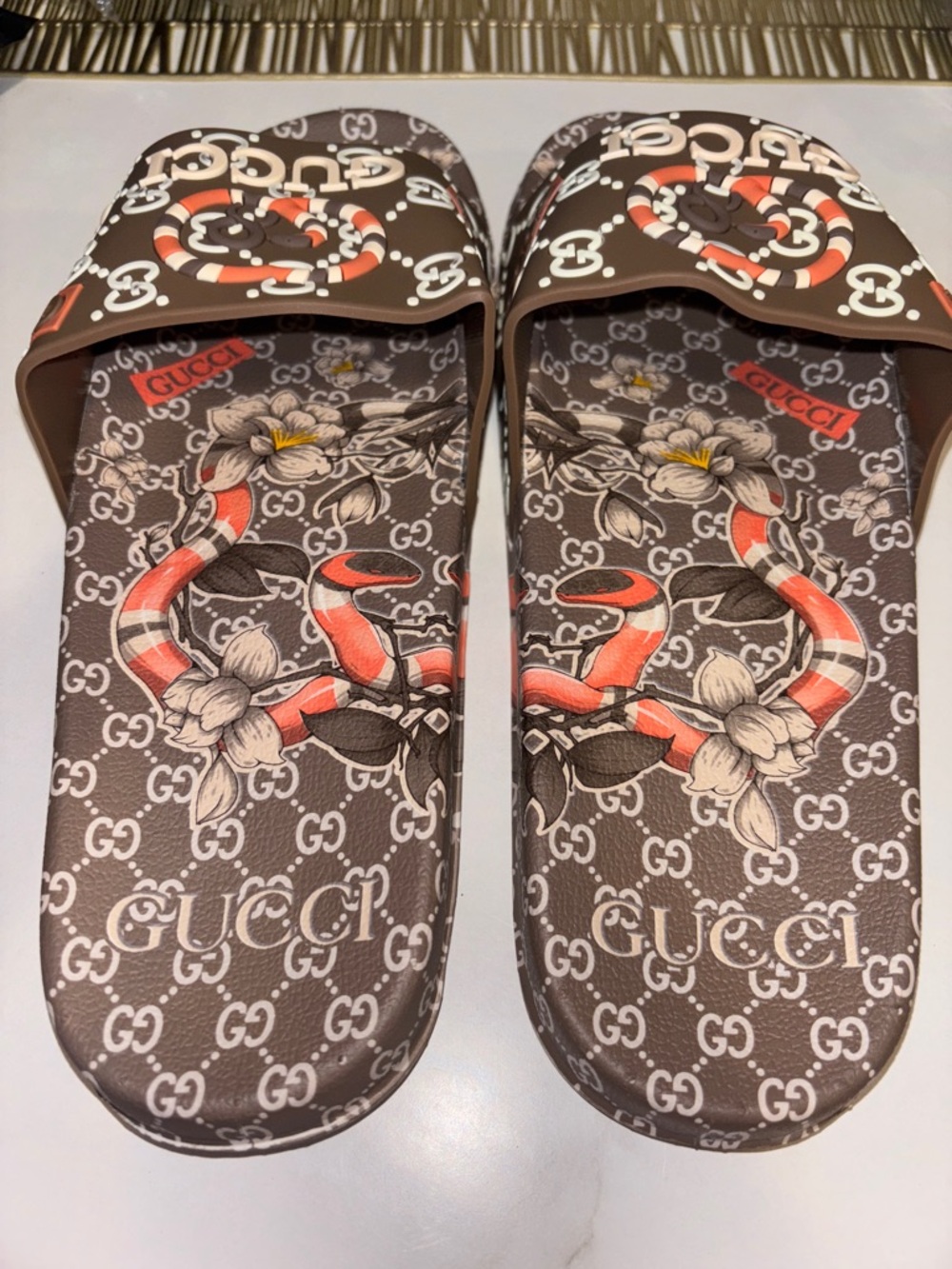 Brown Logo Snake Print Slide Sandals men’s 7,8,11 Size Available - Picture 3 of 3